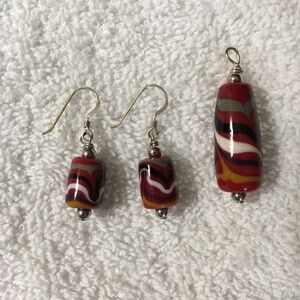 Handmade earrings & pendant/choker bead, glass beads